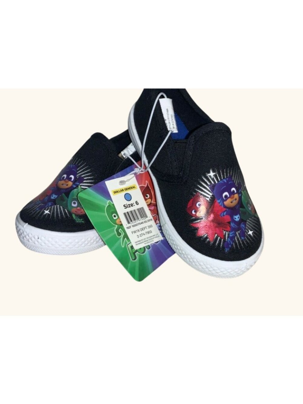 PJ Masks Black Slip-On Canvas Shoes Size 6 Kids Casual Sneakers With Tags - Picture 2 of 16
